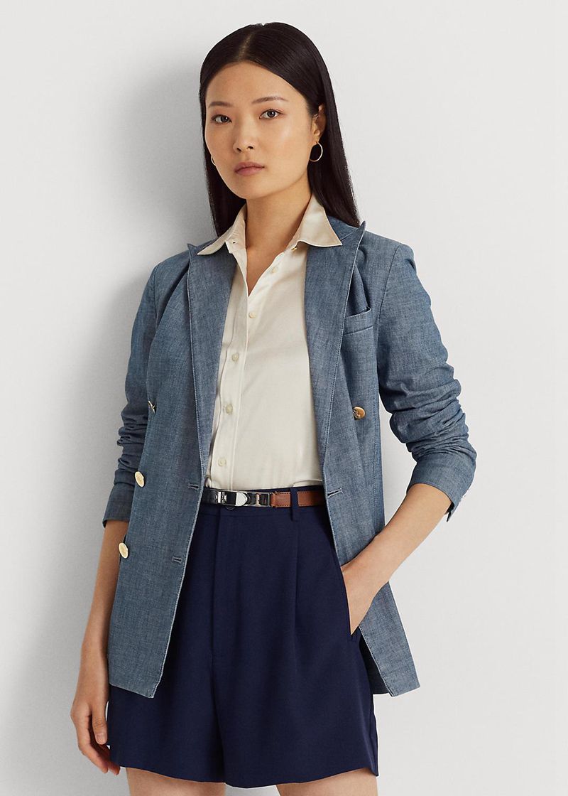 Blazer Lauren Mujer Double-Breasted Chambray Chile Azules KZWJY-4582